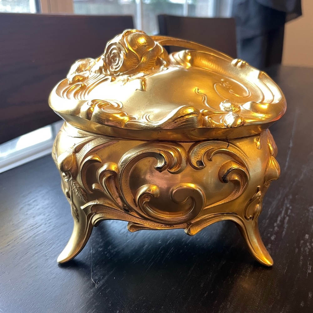French Gilt Art Nouveau jewelry trinket box casket
